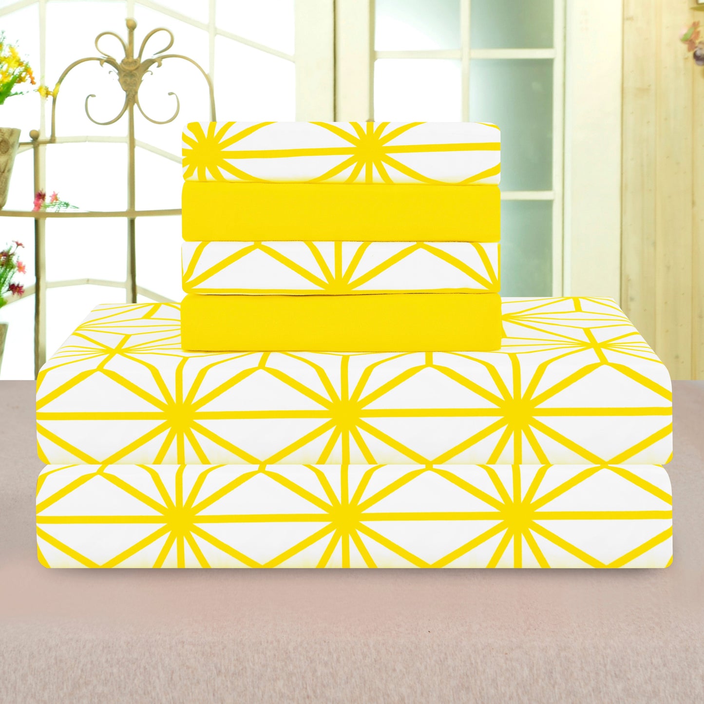 Elegant Comfort 6-Piece Cube Bed Sheet Set  - Geometric Pattern - Soft as a Hotel Premium Quality