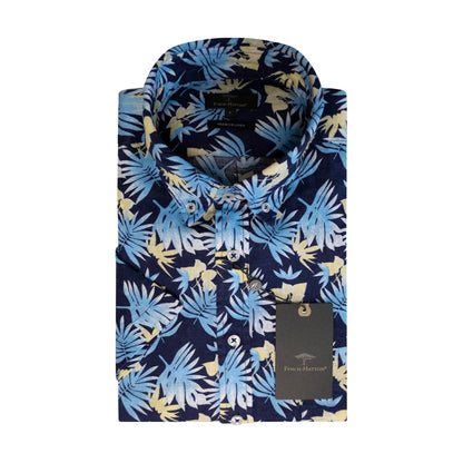 Fynch Hatton Men's Linen Tropical Print Shirt Navy