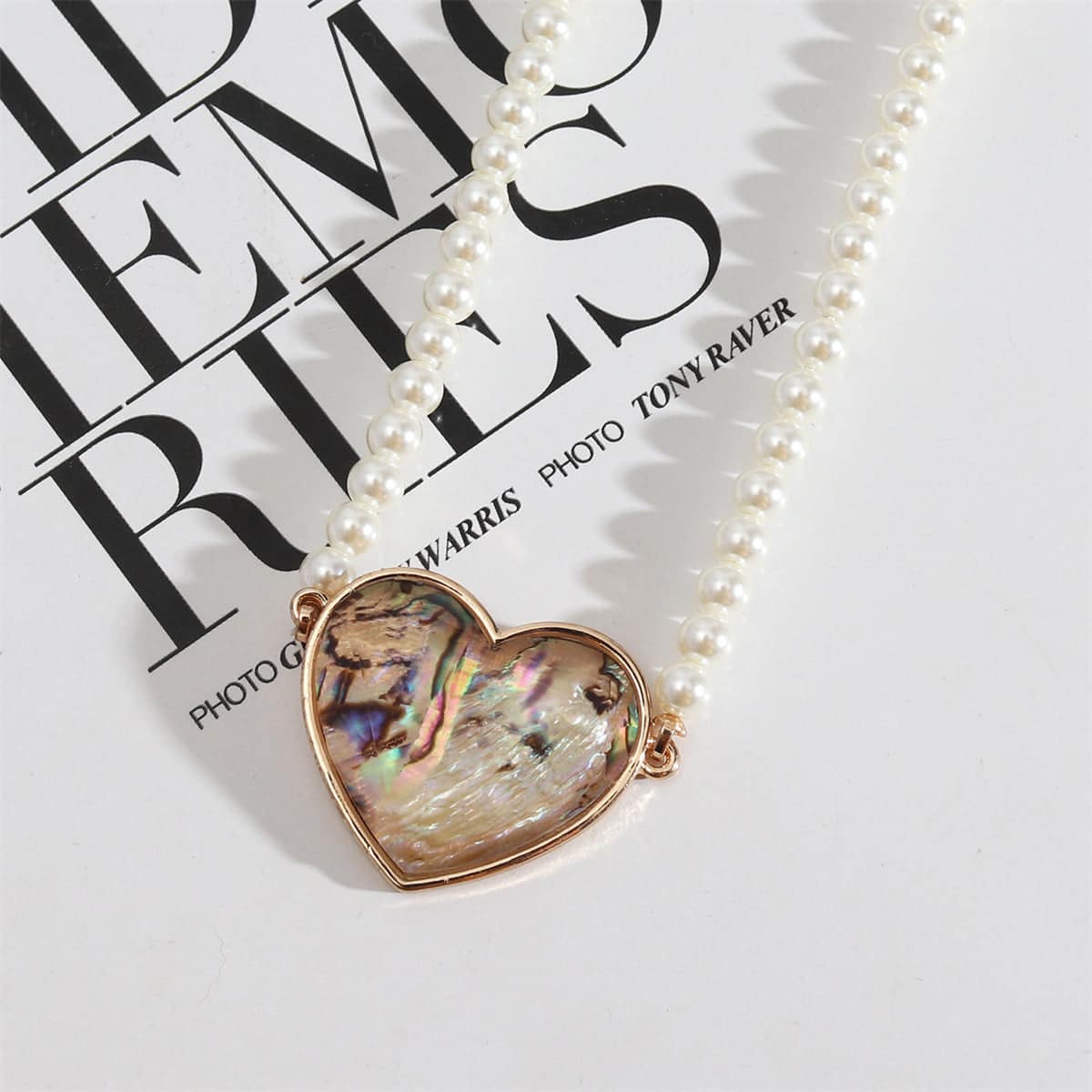 Abalone Shell & Pearl Goldtone Heart Pendant Necklace