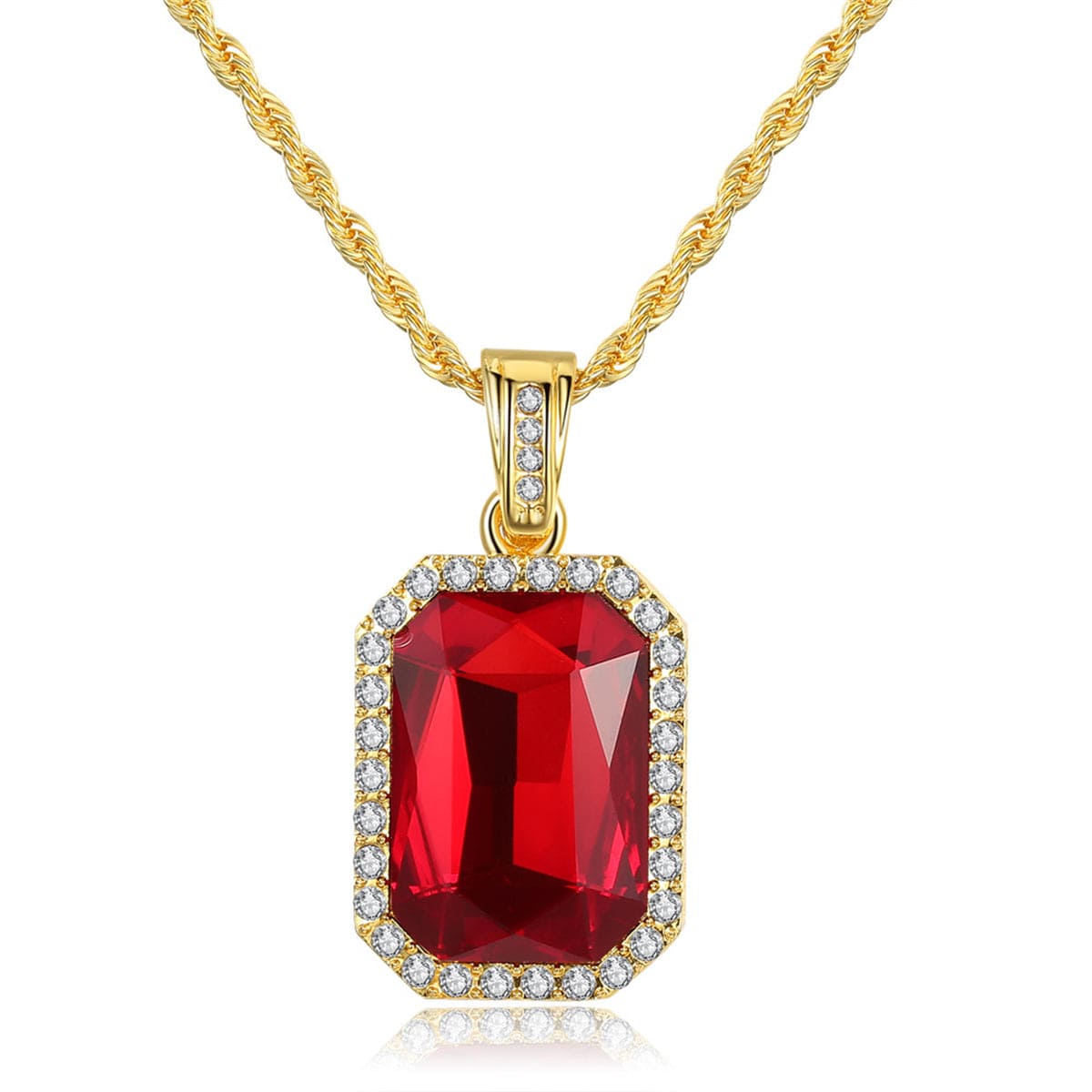 Goldtone & Red Crystal Pendant Necklace
