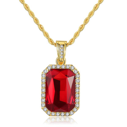 Goldtone & Red Crystal Pendant Necklace