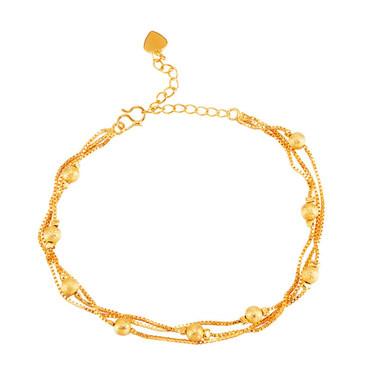 24K Goldtone Round Bead Layered Anklet