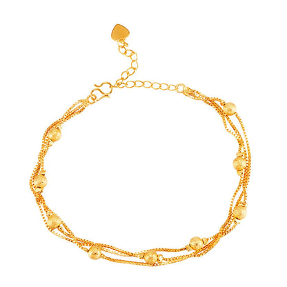 24K Goldtone Round Bead Layered Anklet