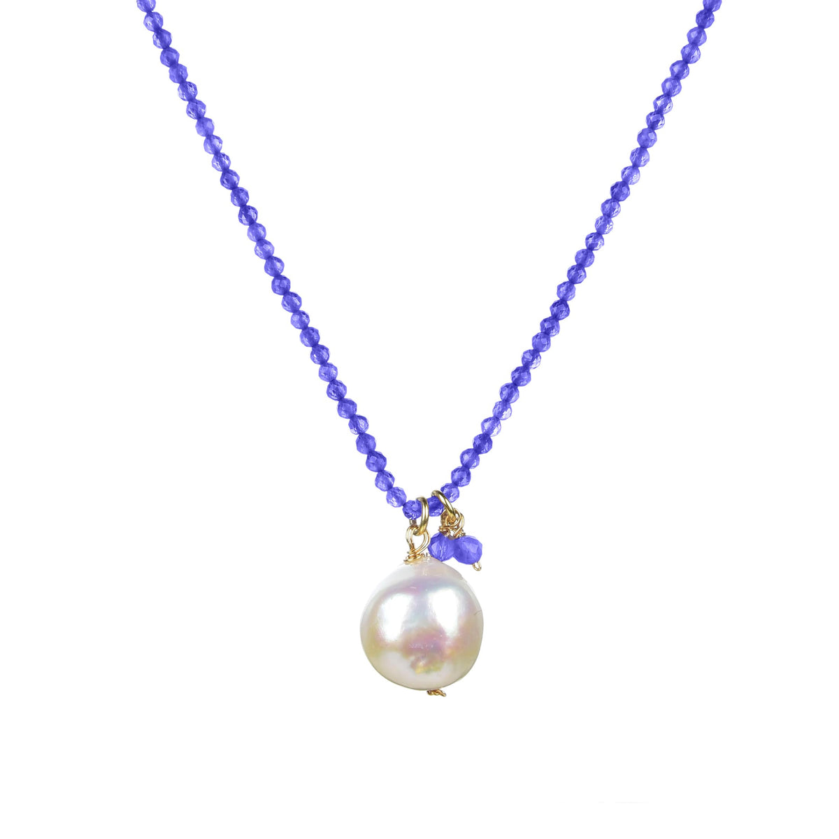 18K Plated Sterling Silver Freshwater Pearl and Natural Tanzanite Necklace