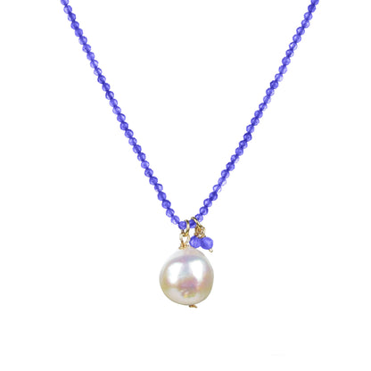 18K Plated Sterling Silver Freshwater Pearl and Natural Tanzanite Necklace