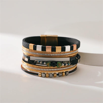 Black & Goldtone Layered Beaded Bracelet