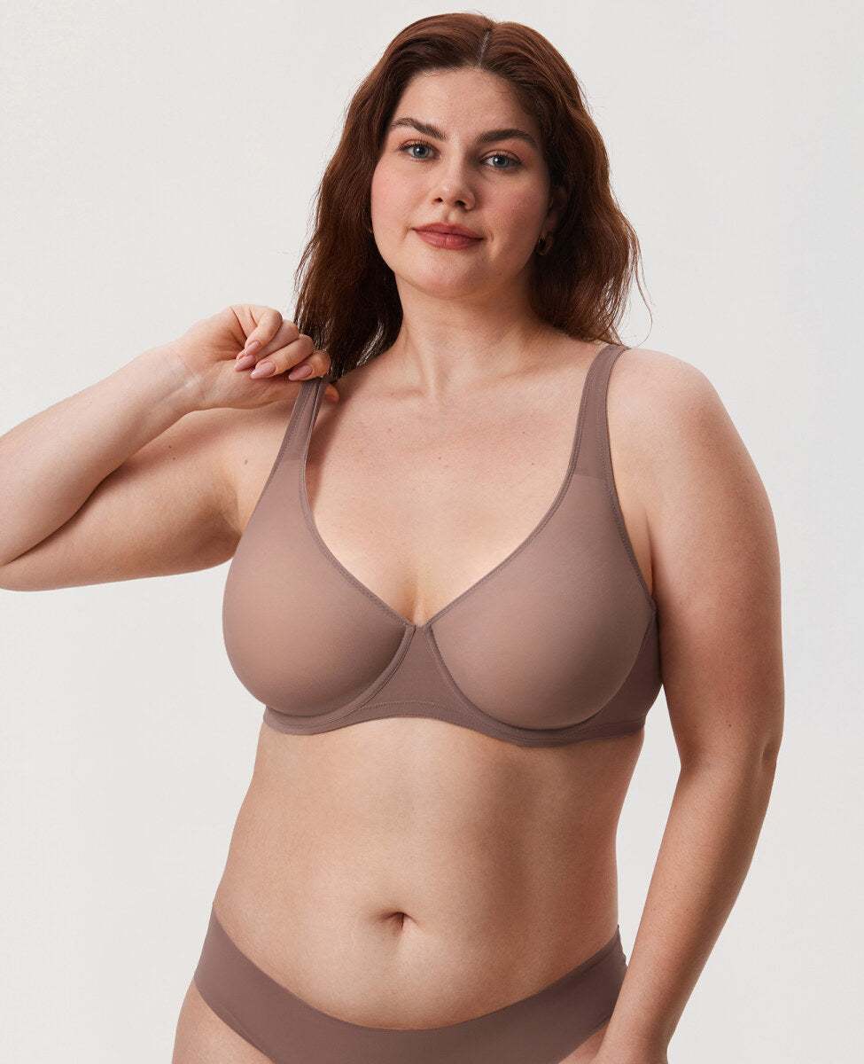 Cosnufy Sheer Mesh Balconette Underwire Full Coverage Unlined Bra