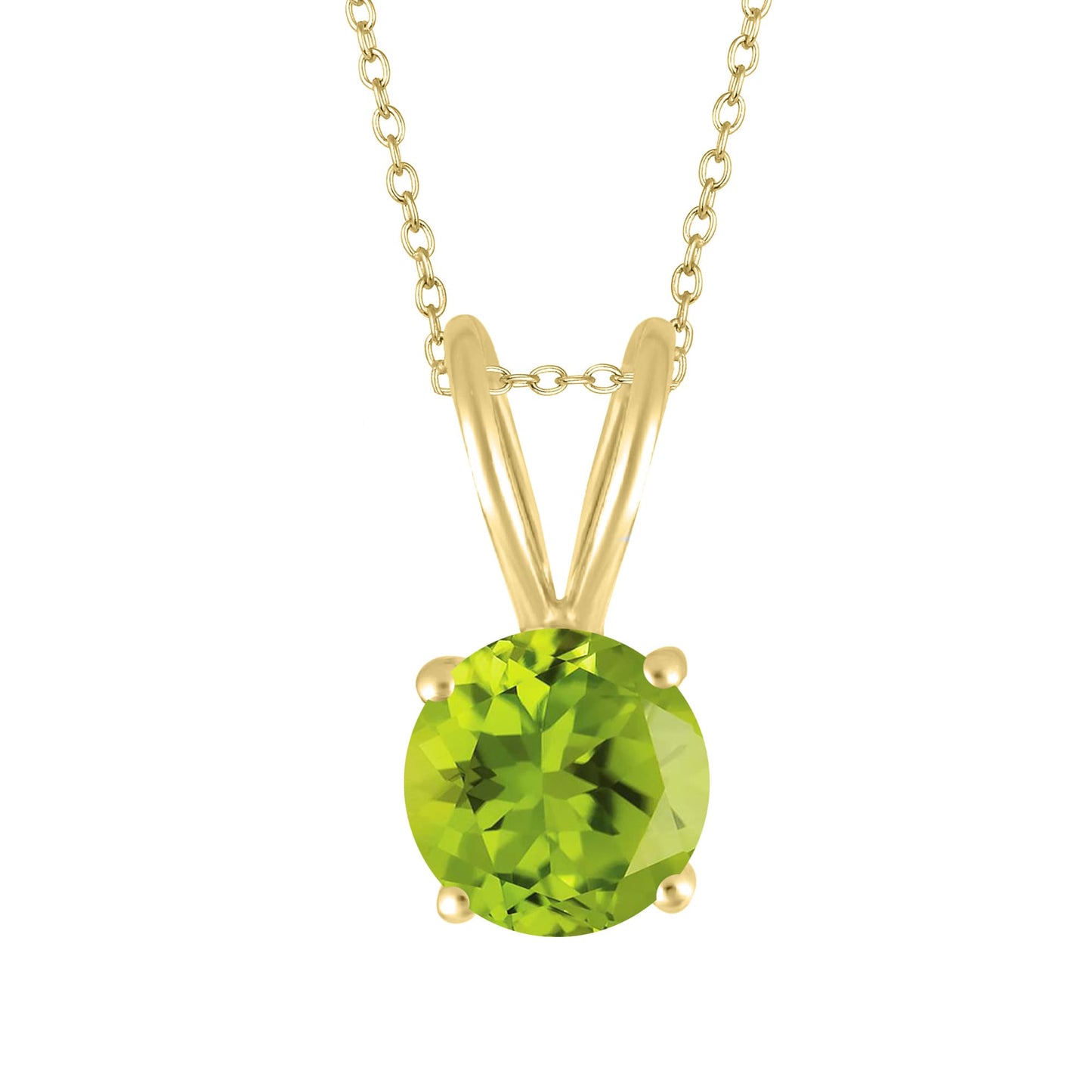 Gold Over Sterling Silver Round Shape Natural Peridot Solitaire Pendant with 18"Cable Chain