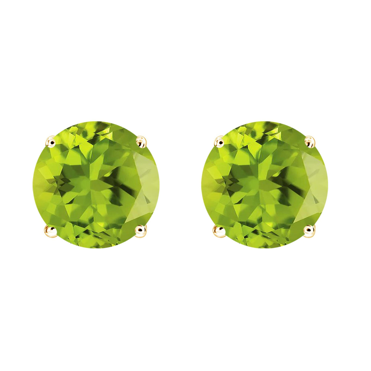 Sterling Silver Round Shape Natural Peridot Stud Earrings