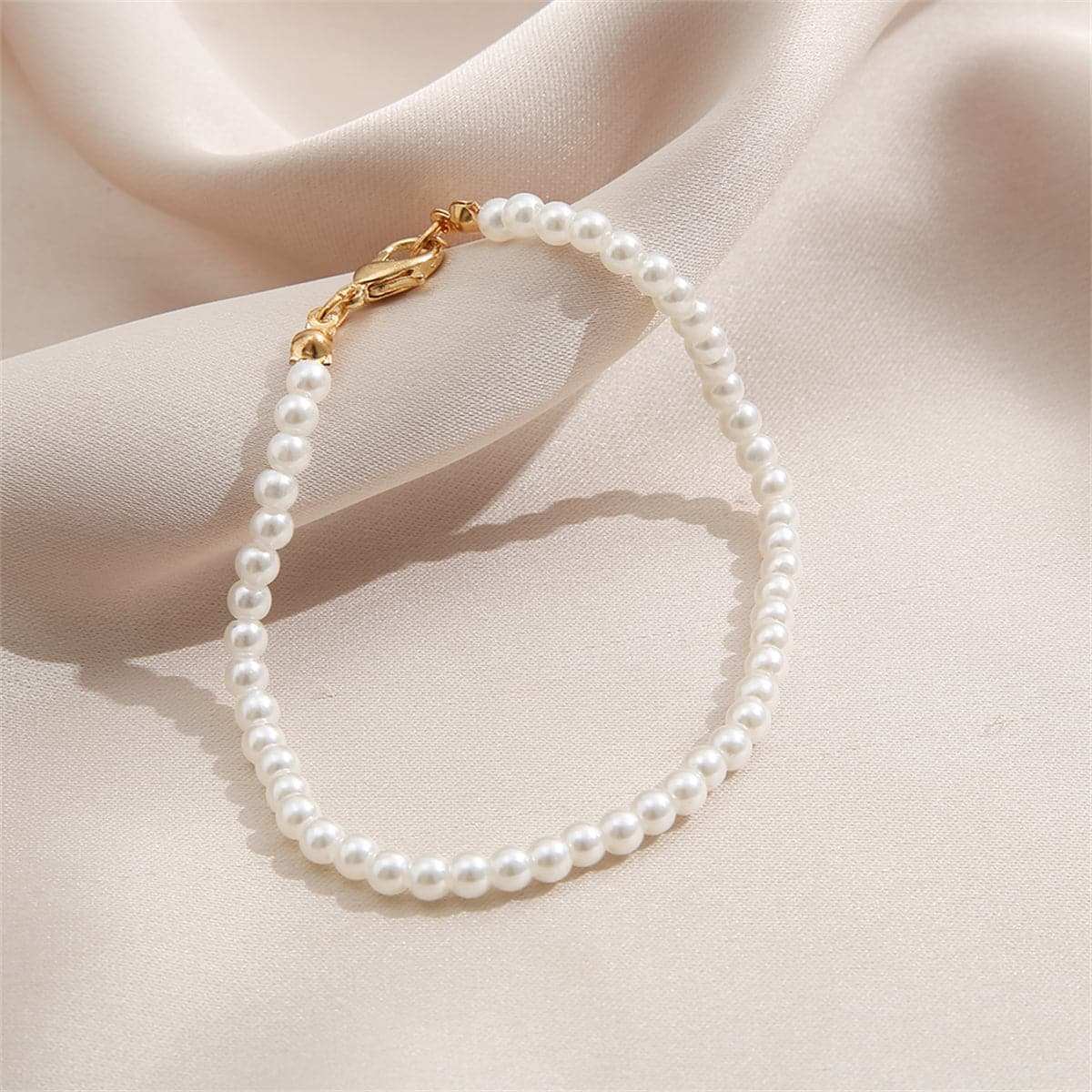 Pearl & Goldtone Beaded Anklet