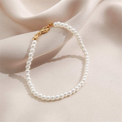 Pearl & Goldtone Beaded Anklet