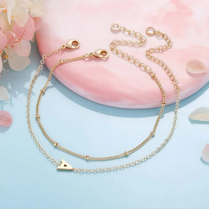 Dainty Initial Layered Chain Bracelet Personalized Adjustable