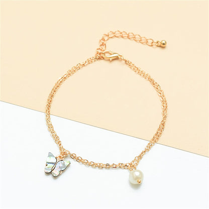 Abalone Shell & Goldtone Butterfly Anklet
