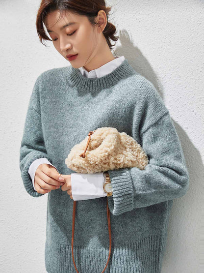 Apricot Beige Furry Double Thin Strap Shoulder Bag