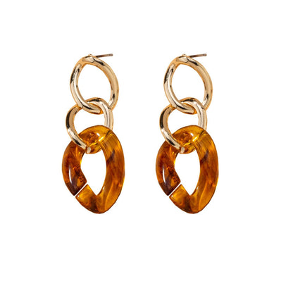 Amber Resin & Goldtone Curb Chain Drop Earring