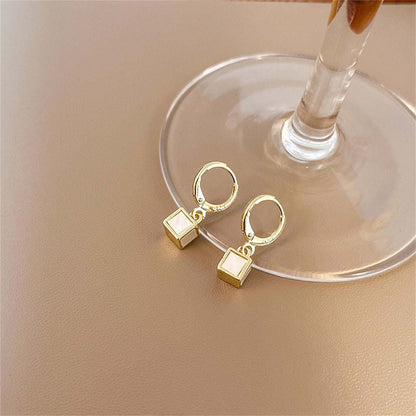 White Acrylic & Goldtone Cube Huggie Earrings