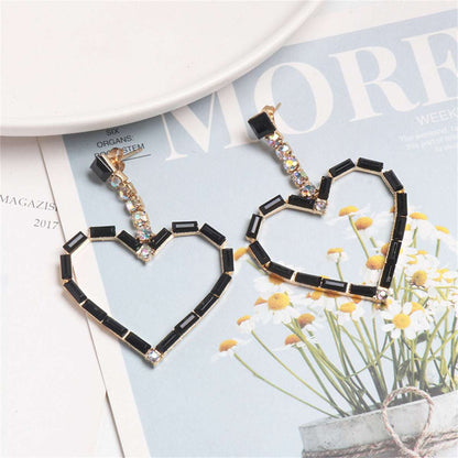 Black Cubic Zirconia & Goldtone Open Heart Drop Earrings