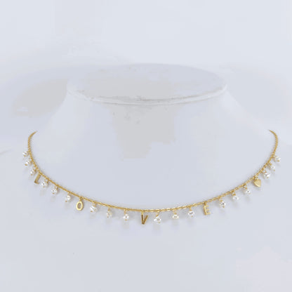Gold Over Sterling Silver Pearl Love Necklace with 18" Chain