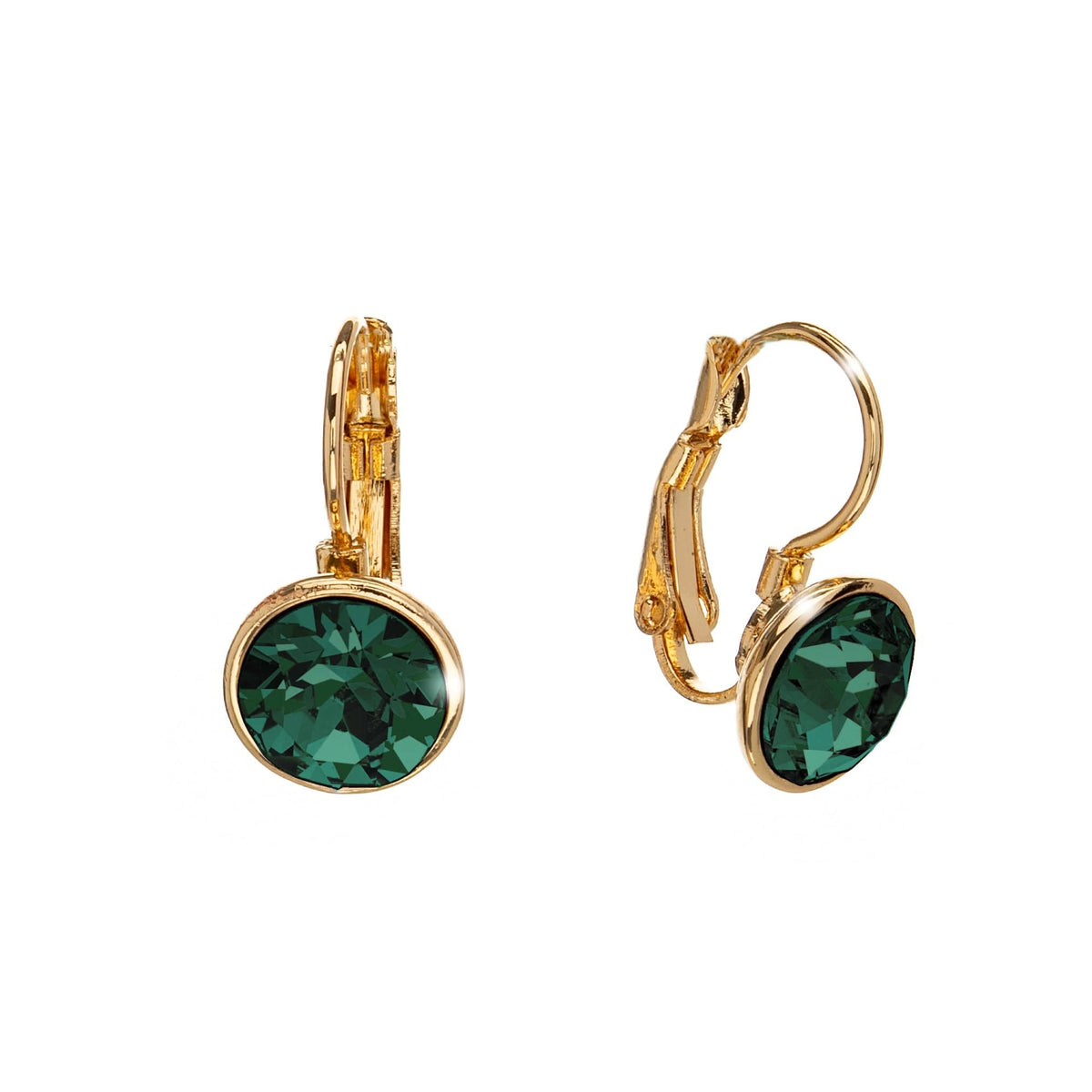 Gold Emerald Swarovski Crystal Earrings – Gold Crystal Leverback Everyday Earrings
