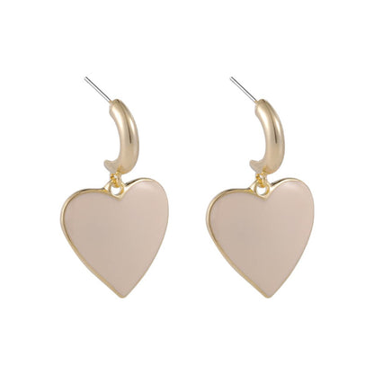 Beige Enamel & Goldtone Heart Drop Earrings
