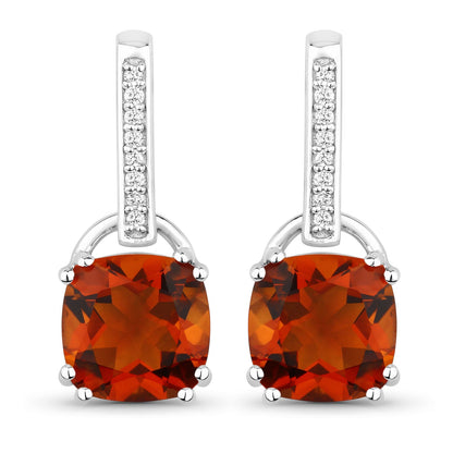 Genuine Madeira Citrine and Lab Diamond Silver Dangle Earrings