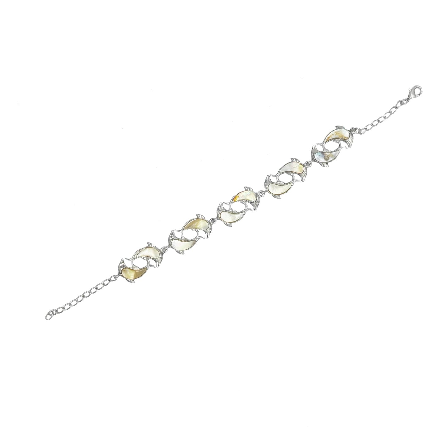 Freshwater Shell Silvertone Dolphin Link Bracelet