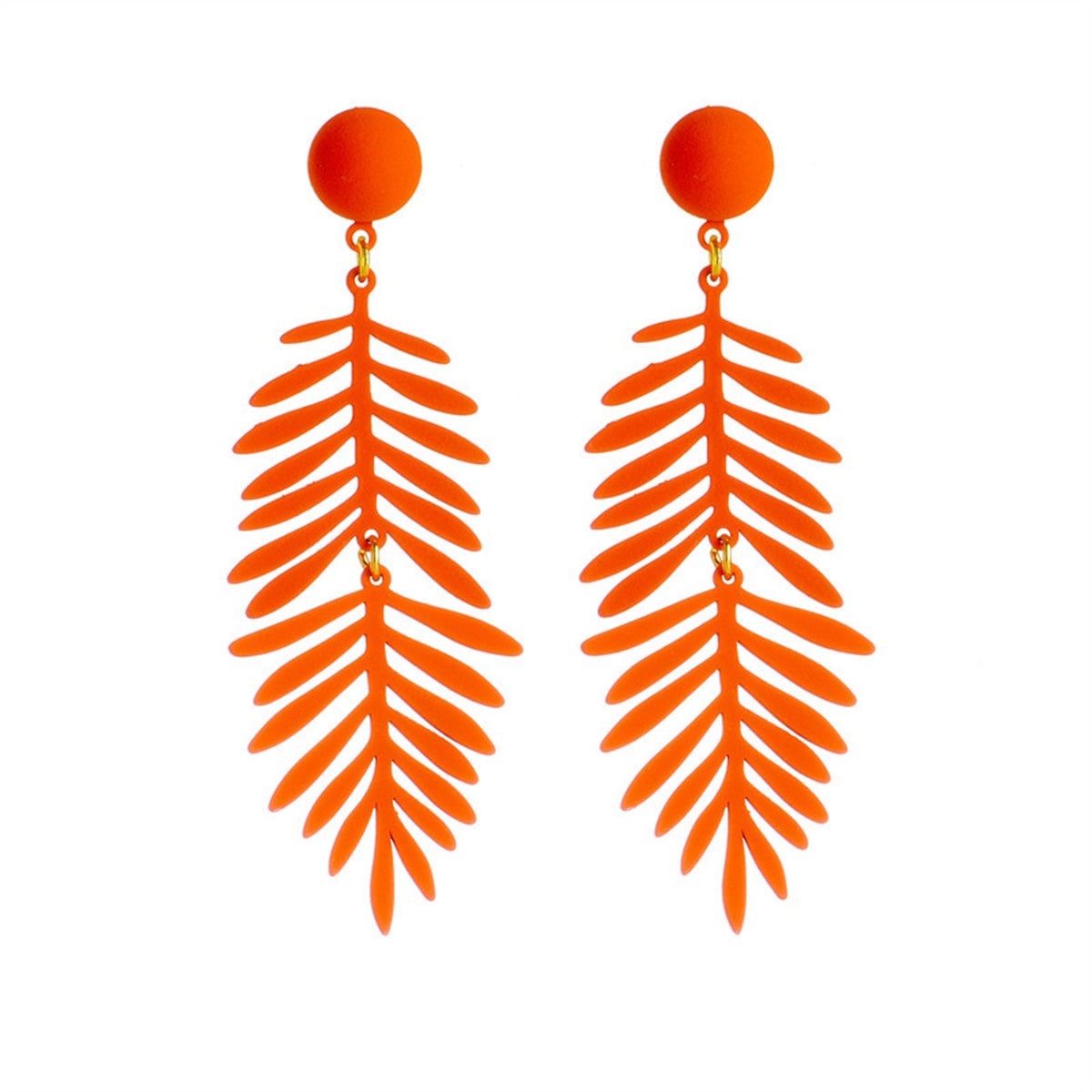 Orange Enamel & Goldtone Leaves Drop Earrings