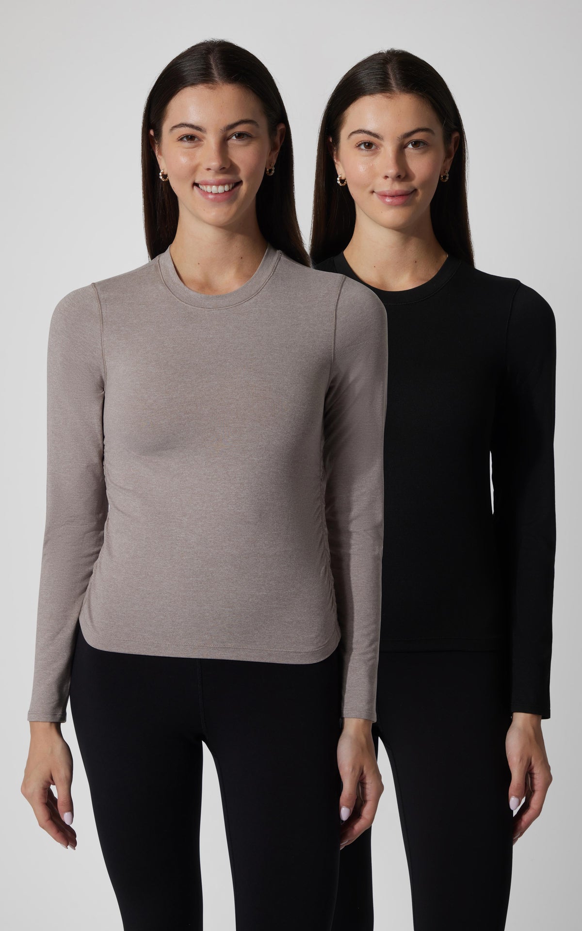 90 Degree by Reflex 2 PK Cationic Jersey Crew Neck Top with Side Ruching and Everyday Crew Neck Top