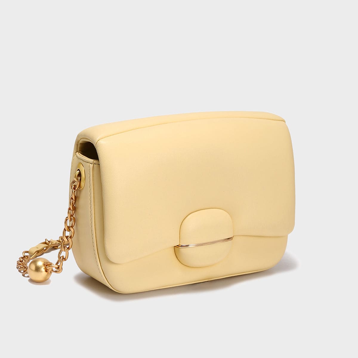 Structured Buckle Leather Shoulder Bag