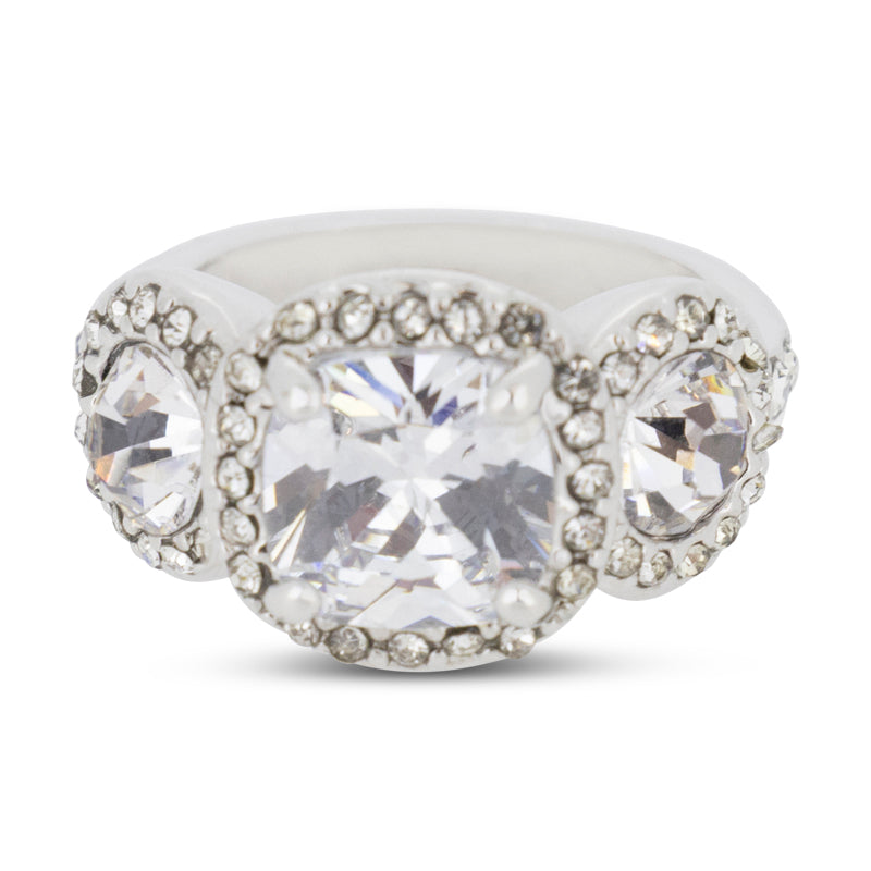 Covet Rhodium Plated Cubic Zirconia 3 Stone Ring - Size K