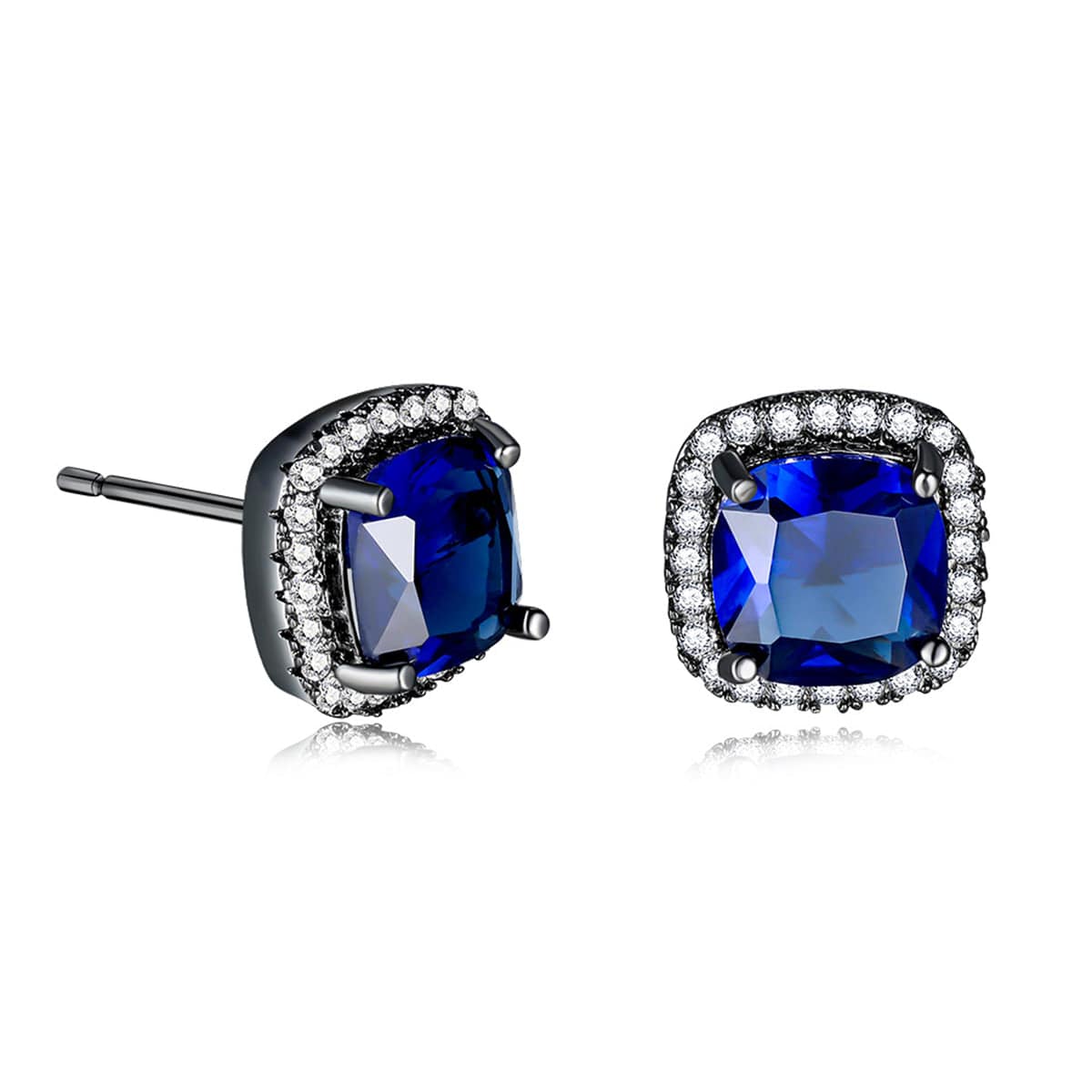 Navy Princess Crystal & Blacktone Halo Stud Earrings