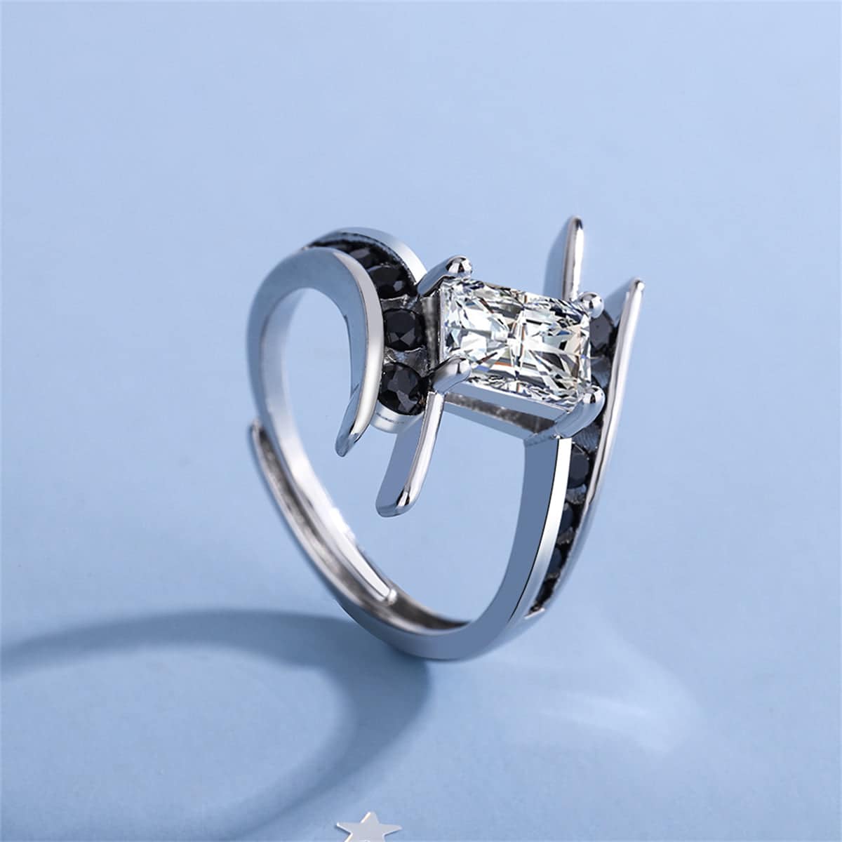Black Cubic Zirconia & Crystal Silvertone Ring