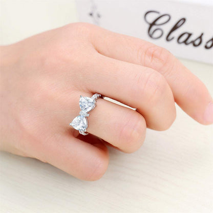 Crystal & Cubic Zirconia Silvertone Bow Ring