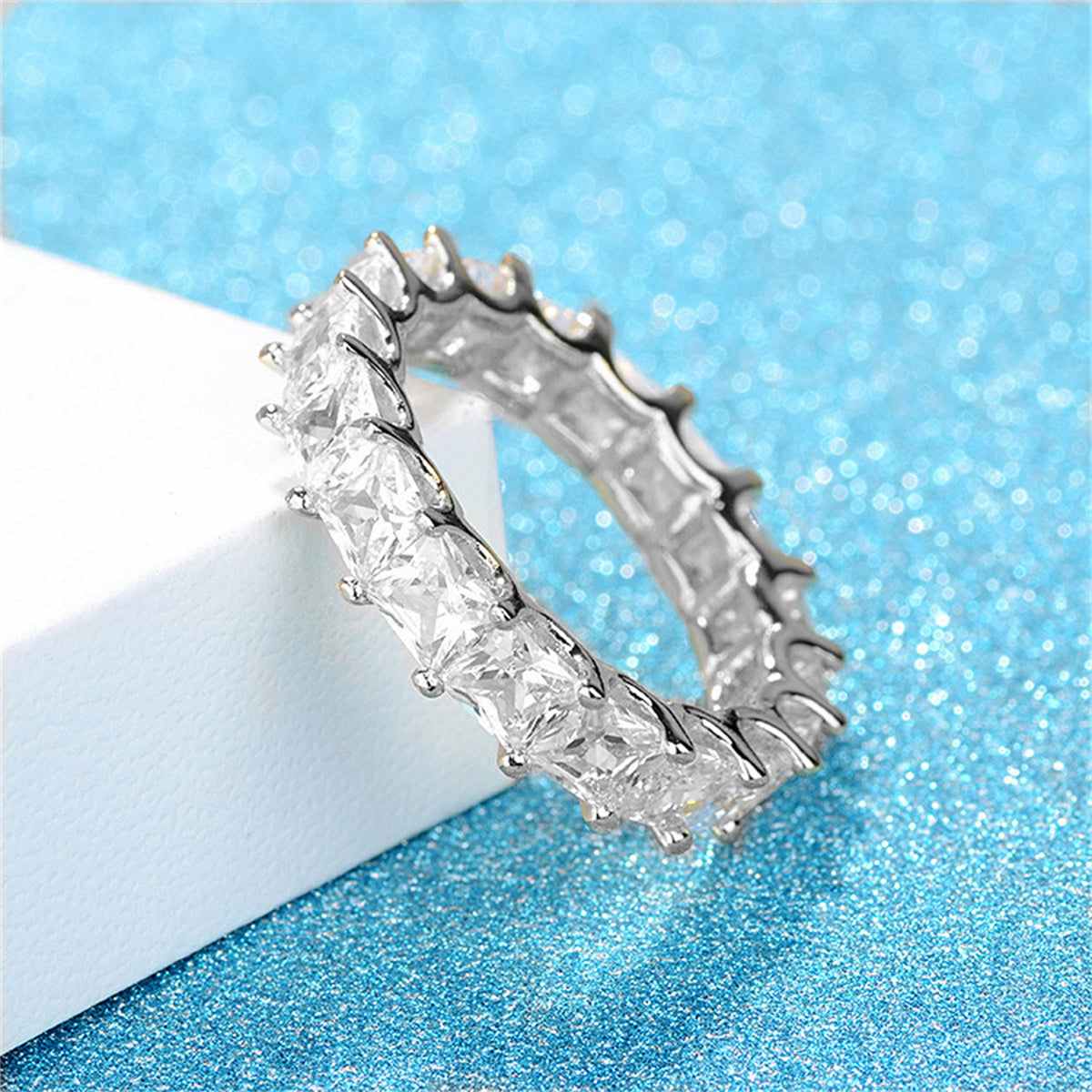 Crystal & Silvertone Princess-Cut Ring