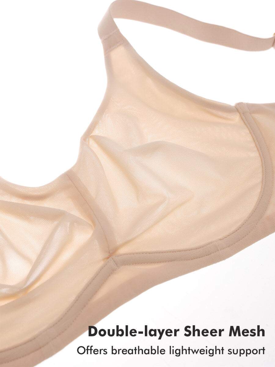Sheer Double-Layer Mesh Full Coverage Underwire Support Bra