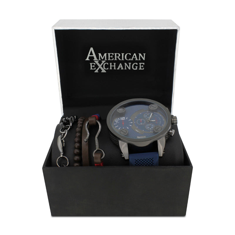 American Exchange Men's Black And Blue Watch With Mixed Bracelet 5421