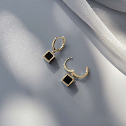 Black Acrylic & Goldtone Cube Huggie Earrings