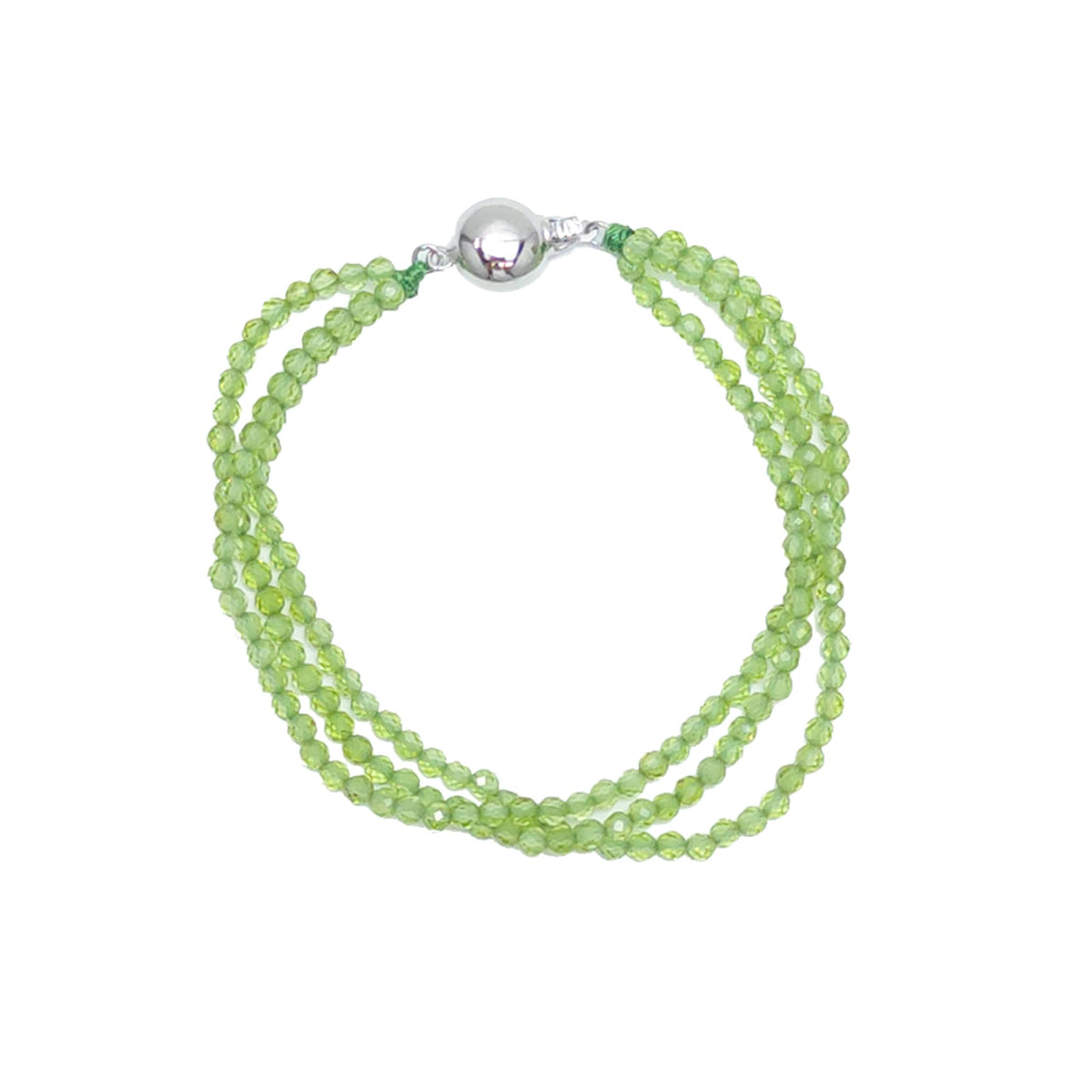 Natural Peridot Three Row Bead Bracelet 7.25"