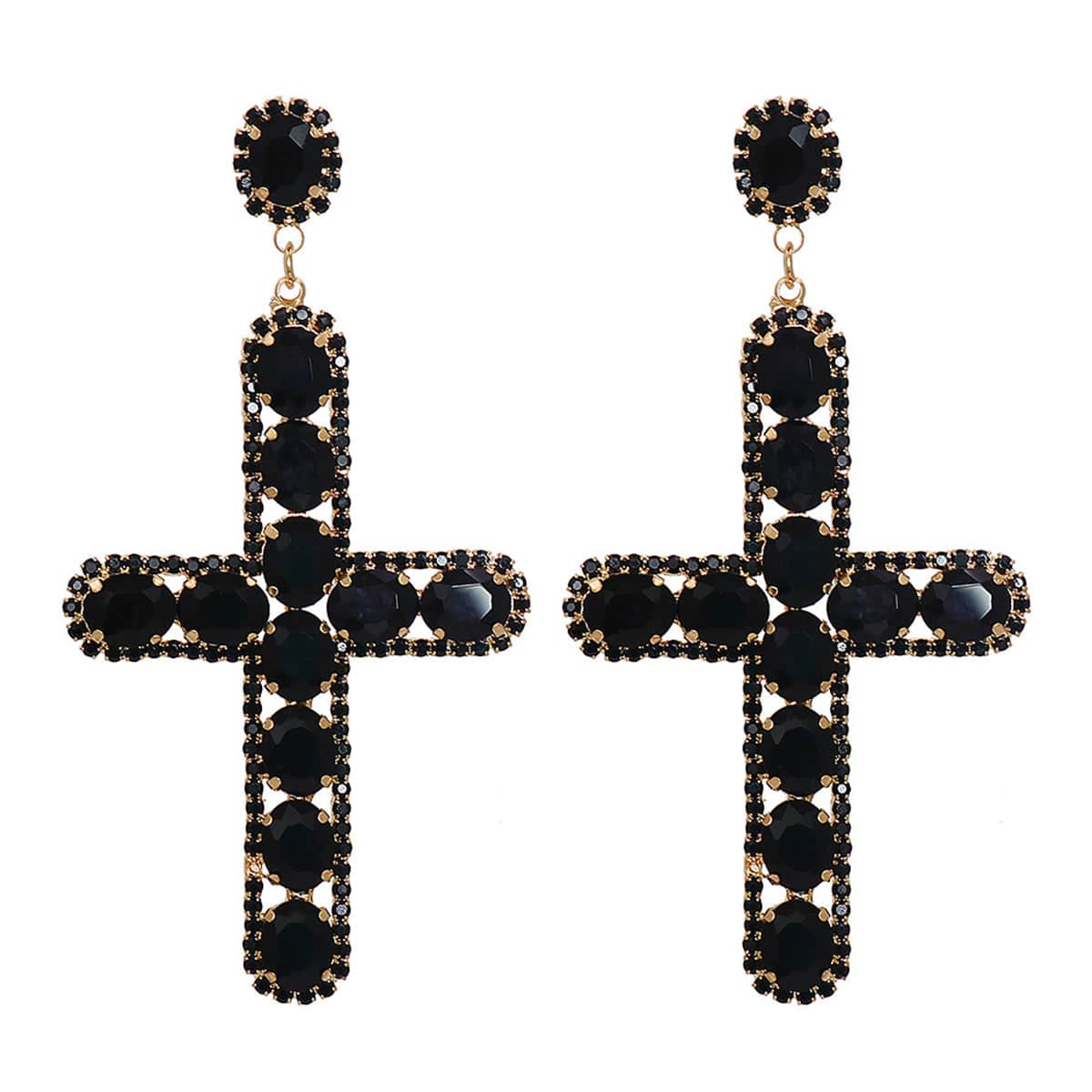 Black Crystal & Cubic Zirconia Goldtone Cross Drop Earrings