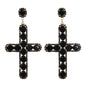 Black Crystal & Cubic Zirconia Goldtone Cross Drop Earrings