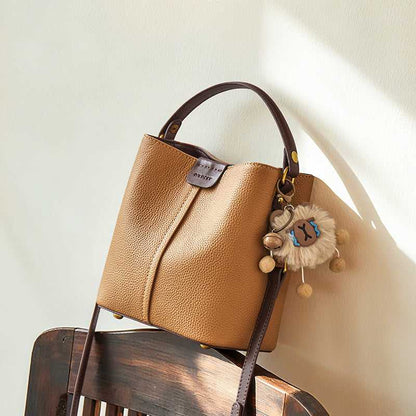 Colorblock Leather Bucket Shoulder Bag