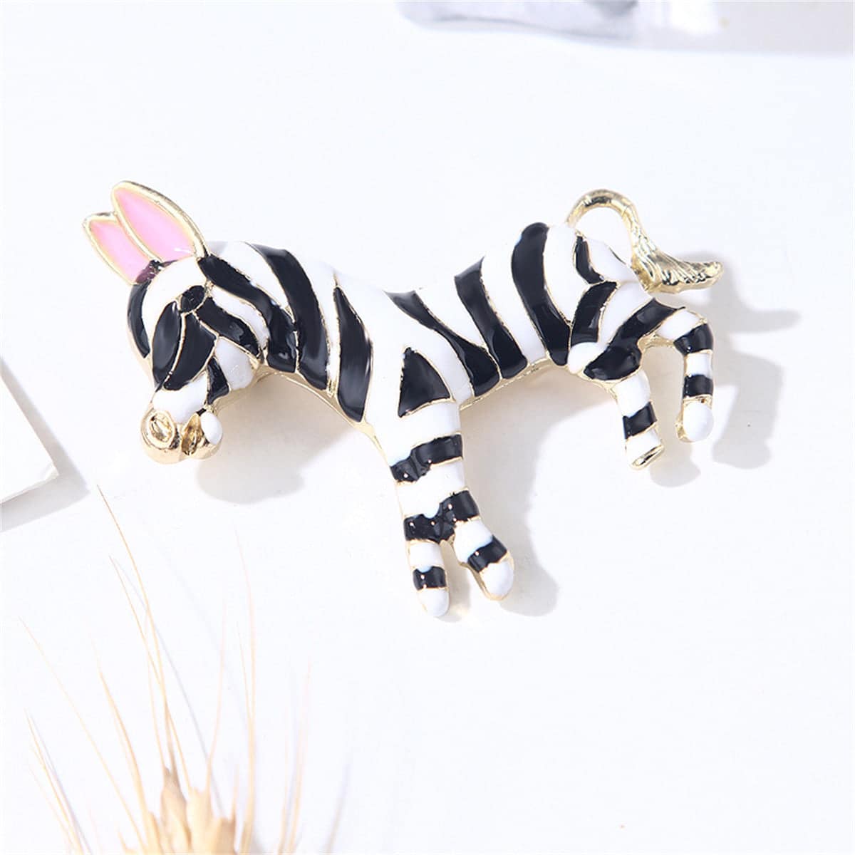 Black & White Enamel Zebra Brooch