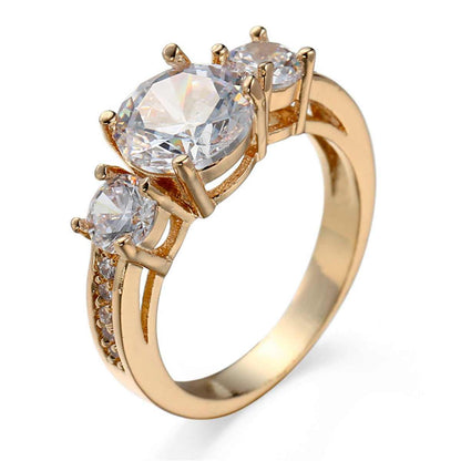 Cubic Zirconia & Goldtone Round-Cut Tri-Stone Ring