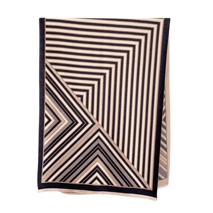 Beige & Black Striped Fringe-Trimmed Scarf