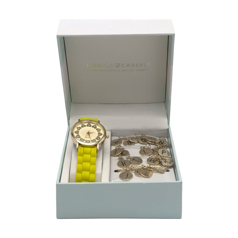 Jessica Carlyle Yellow Gold Ladies Watch & Gold Letter Bracelet Set 1891