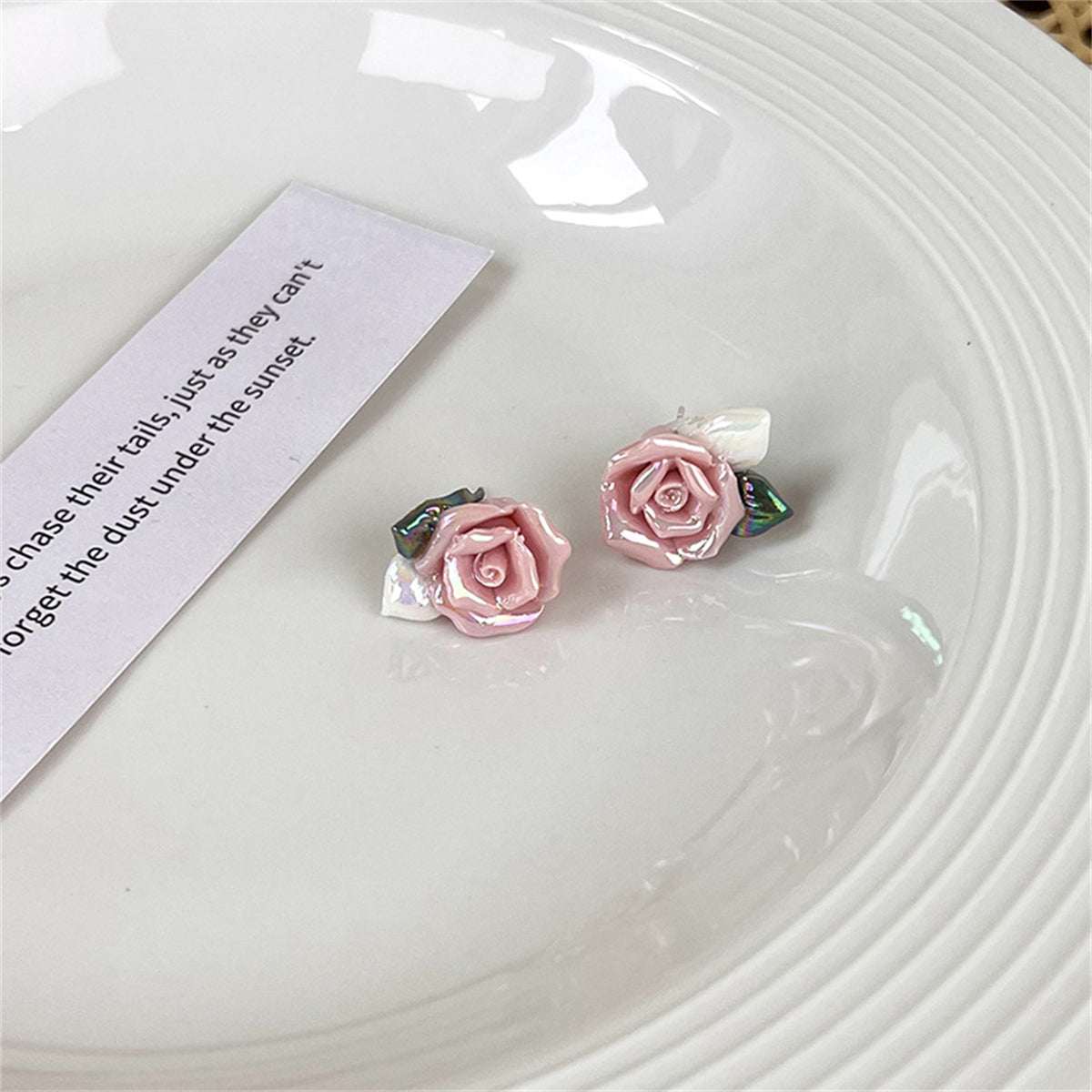 Pink Resin & Enamel Goldtone Rose Stud Earrings