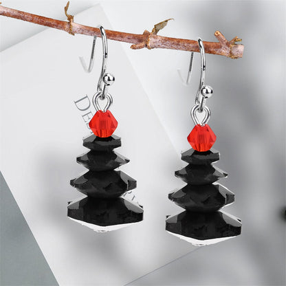 Black & Red Crystal Abstract Tree Drop Earrings