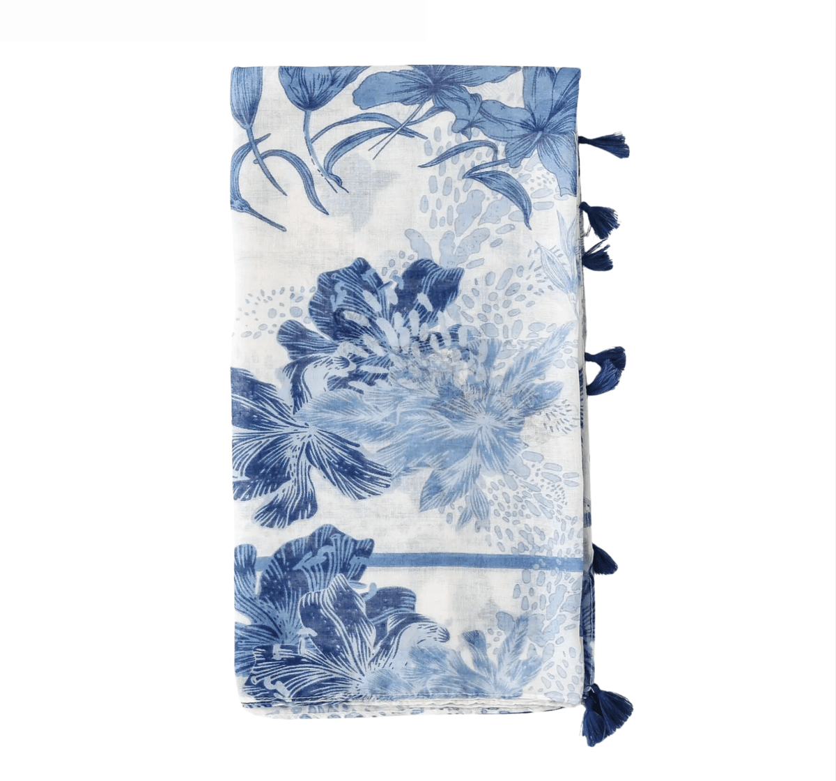 Blue and White Tropical Flower Scarf