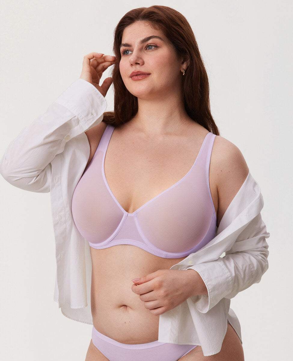 Cosnufy Sheer Mesh Balconette Underwire Full Coverage Unlined Bra