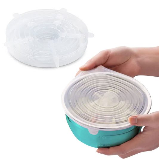1947Kitchen 6-Pack: Reusable Silicone Stretch Container Lids Covers For Food Storage - Fit Most Containers